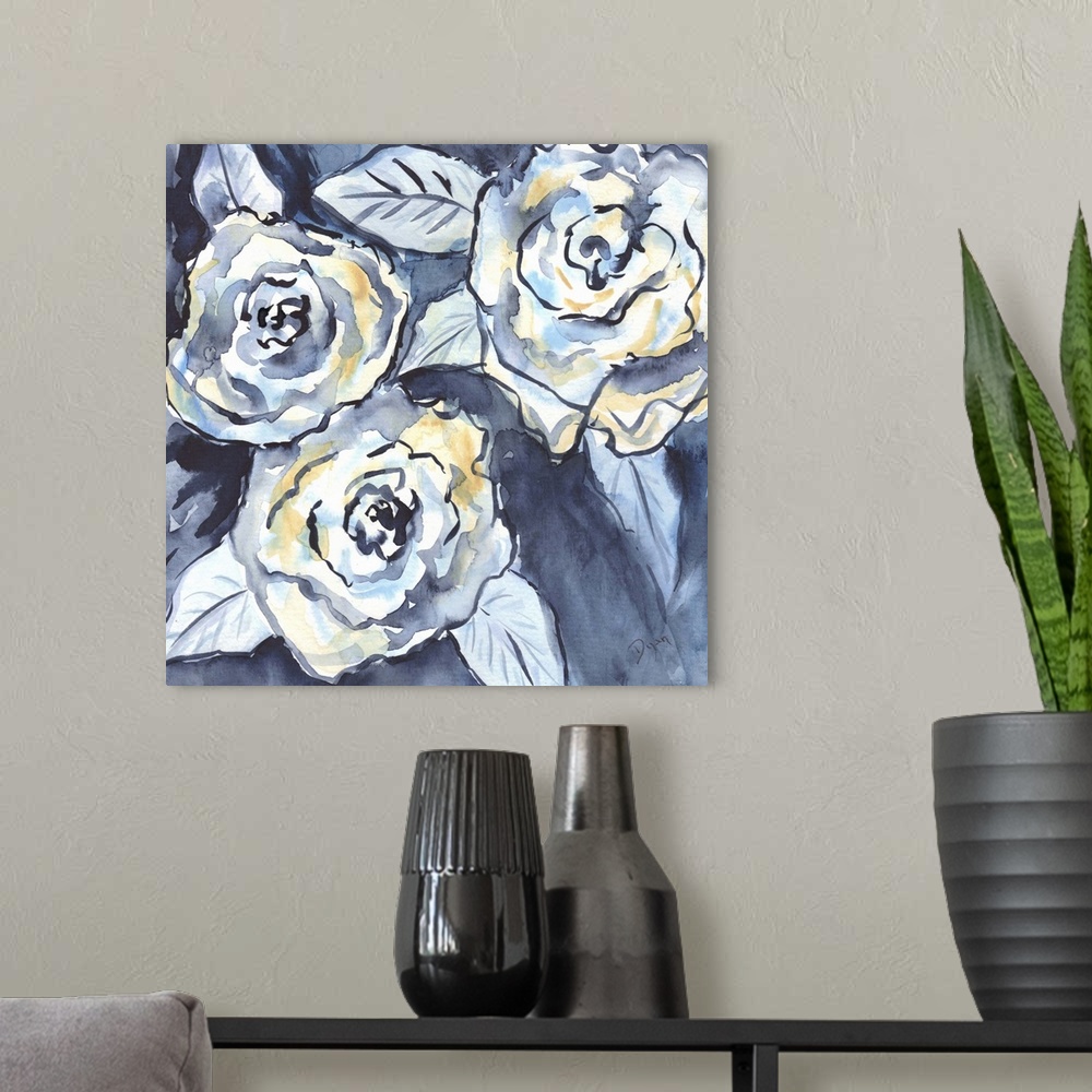 A modern room featuring Contemporary painting of flowers, taking up most of the frame.