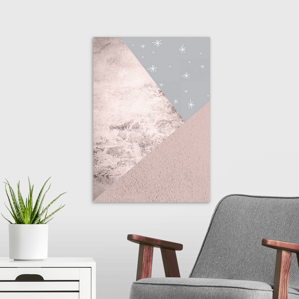 A modern room featuring Blush Pink Grey Mountains 1