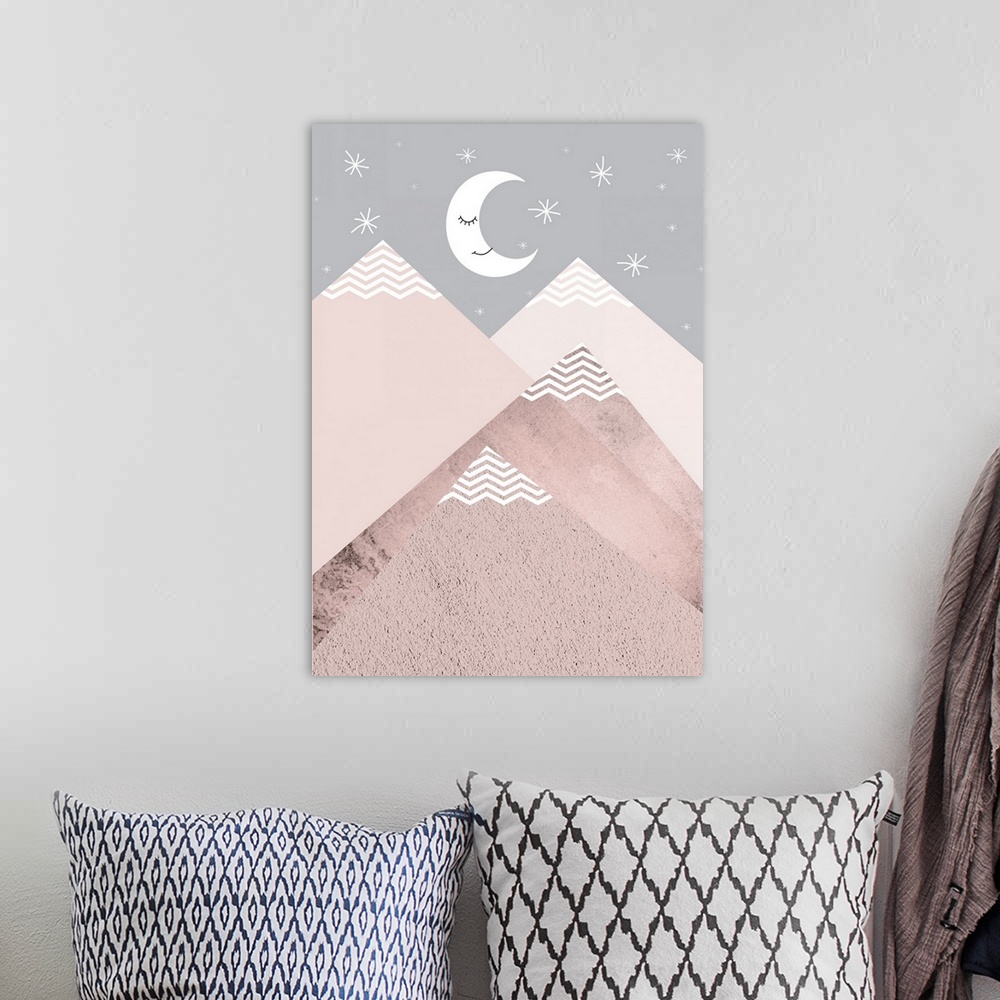 A bohemian room featuring Blush Pink Grey Mountains 2