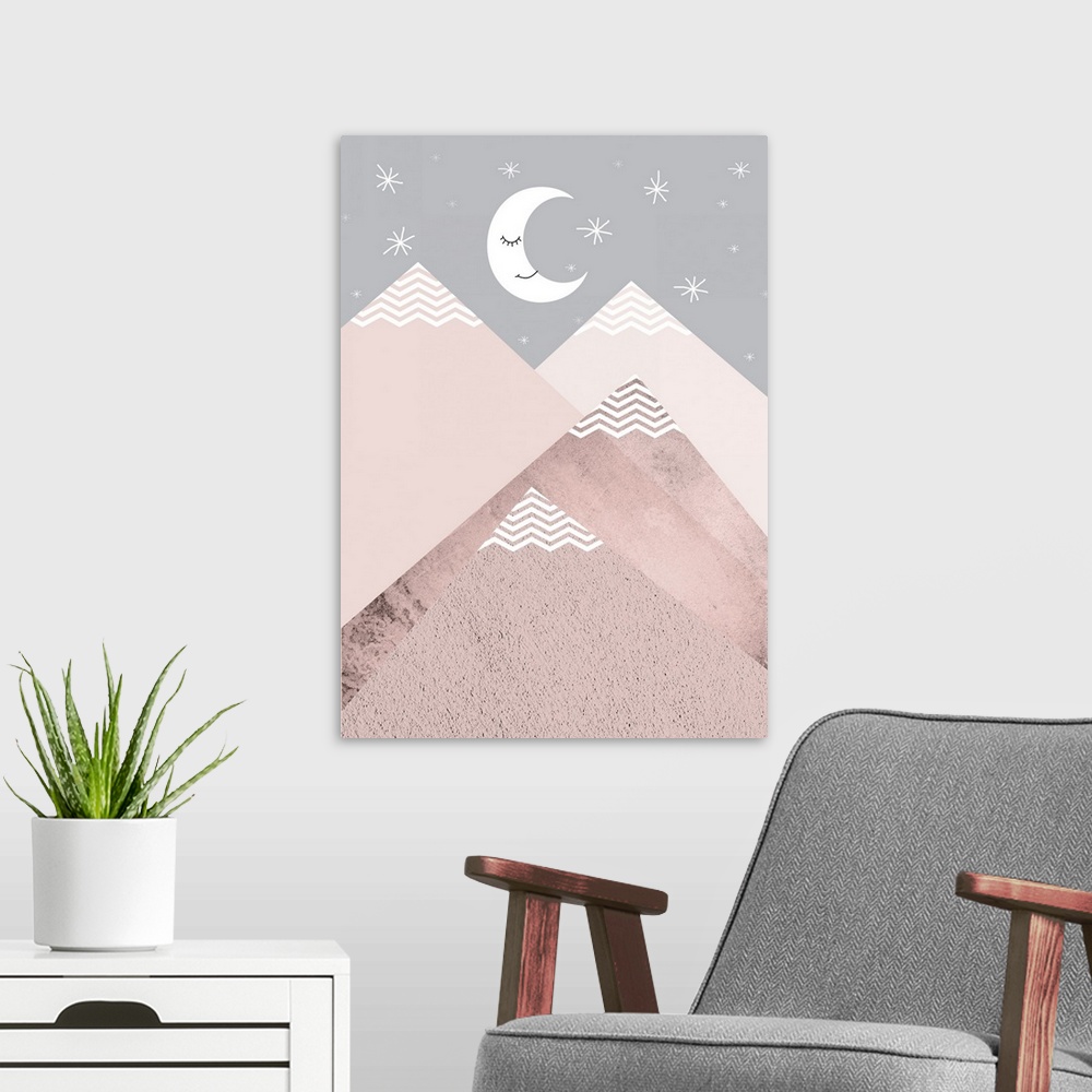 A modern room featuring Blush Pink Grey Mountains 2