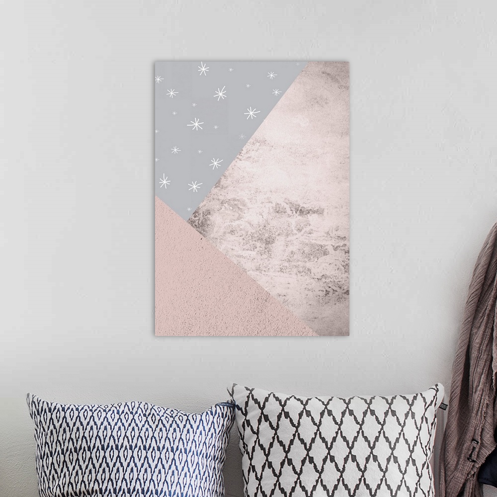 A bohemian room featuring Blush Pink Grey Mountains 3