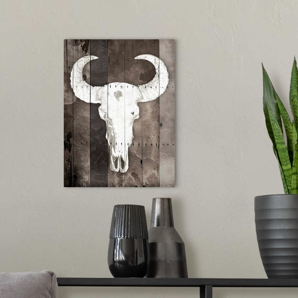 A modern room featuring Bull Skull