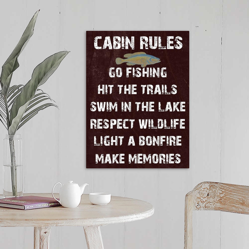 A farmhouse room featuring Cabin Rules