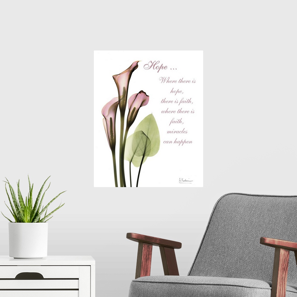 A modern room featuring Calla Lily x-ray photography