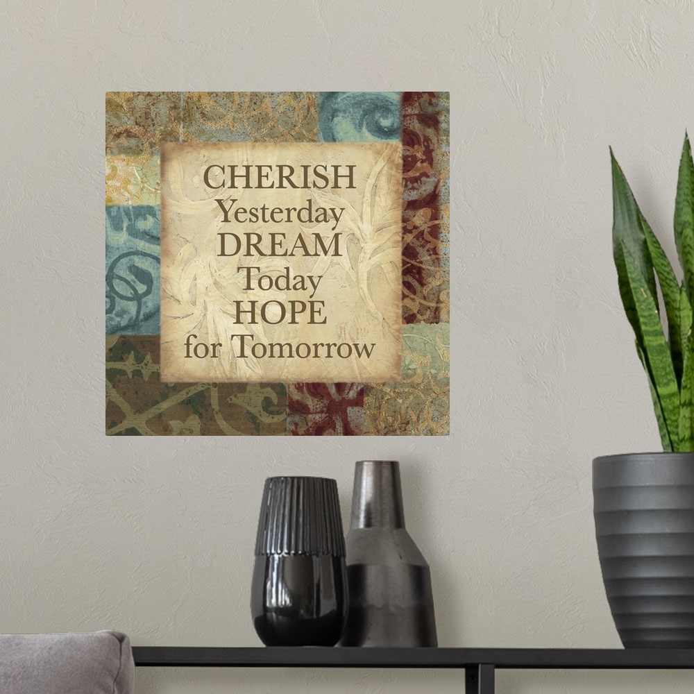A modern room featuring Cherish, Dream and Hope
