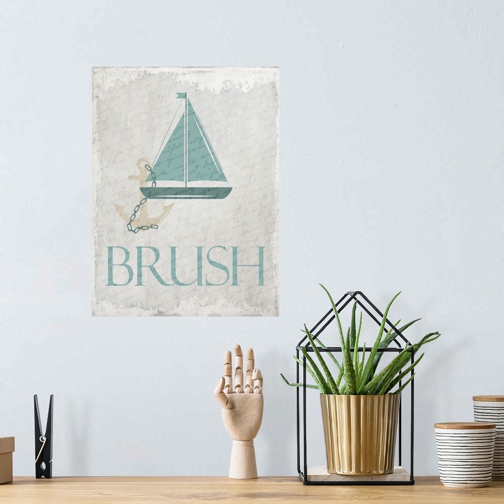 A bohemian room featuring "Brush" nautical bathroom art