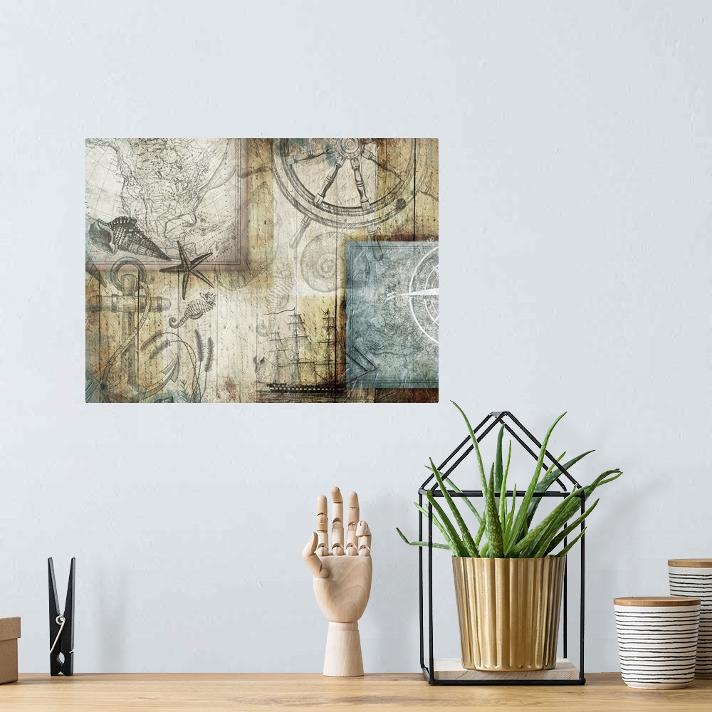 A bohemian room featuring Coastal Collage I - Wood