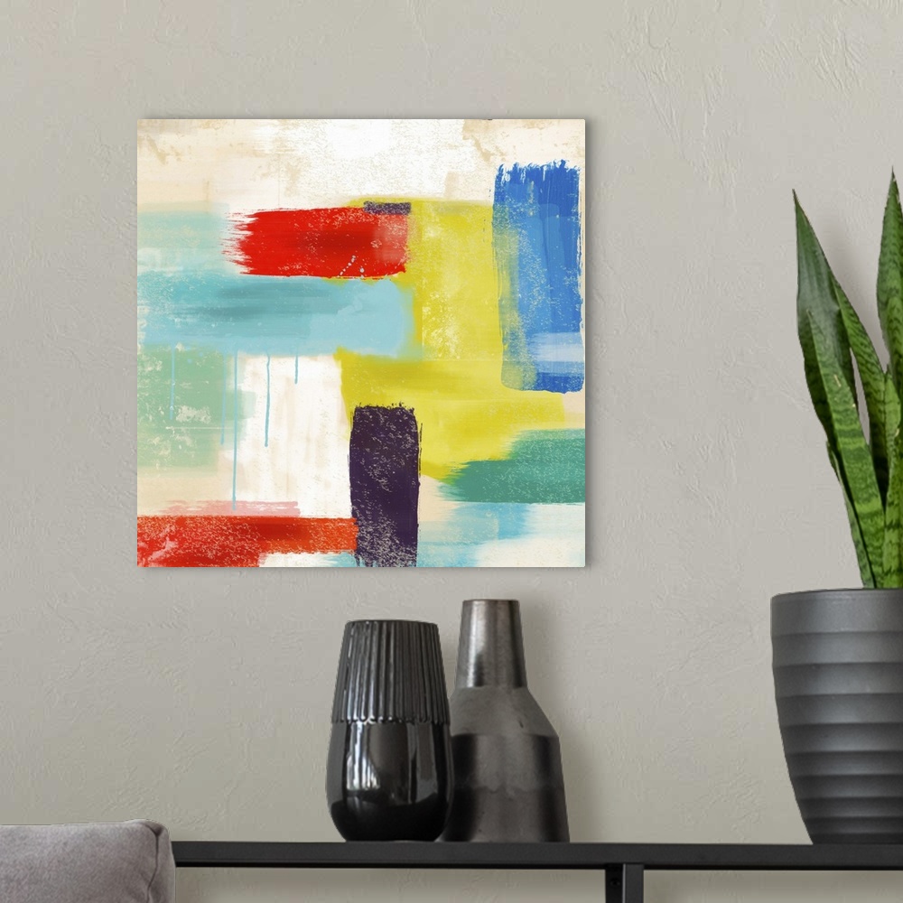 A modern room featuring Colorful contemporary retro abstract painting.