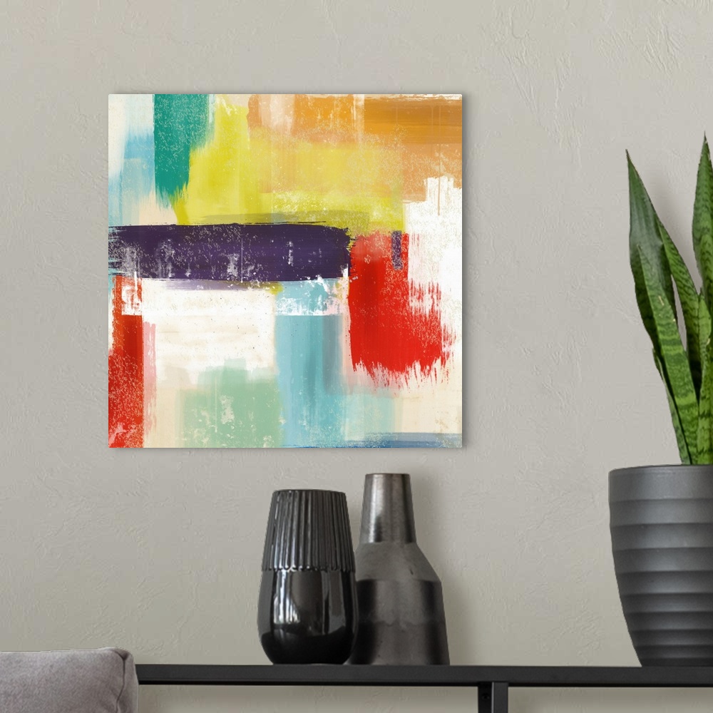 A modern room featuring Colorful contemporary retro abstract painting.