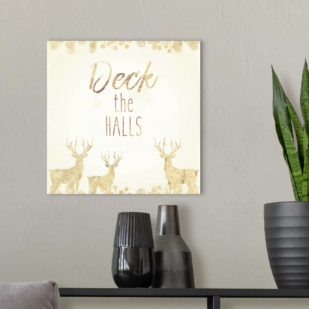 A modern room featuring Holiday sentiment with golden deer silhouettes.