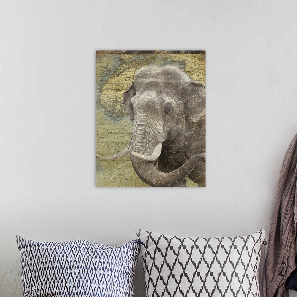 A bohemian room featuring Elephant on Africa map