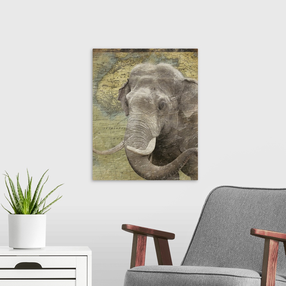 A modern room featuring Elephant on Africa map