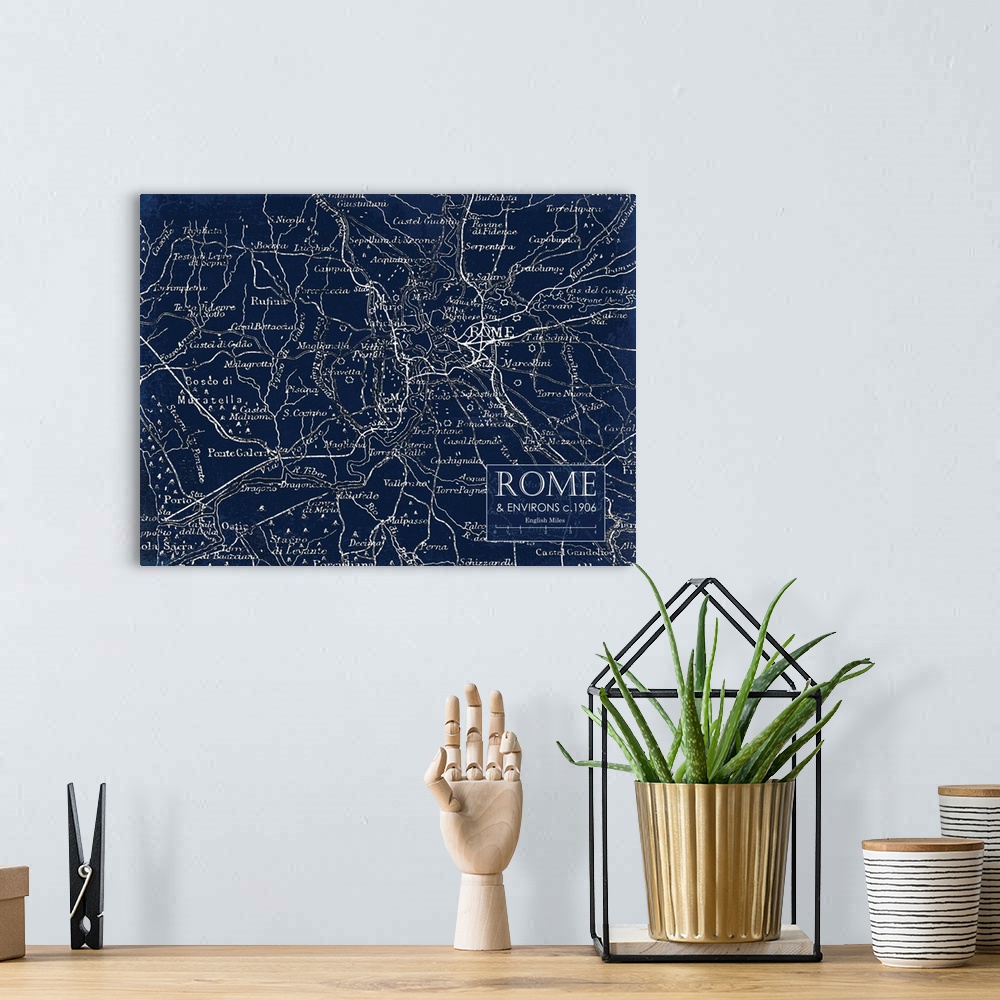 A bohemian room featuring Rustic contemporary art map of Rome districts, in cool tones.