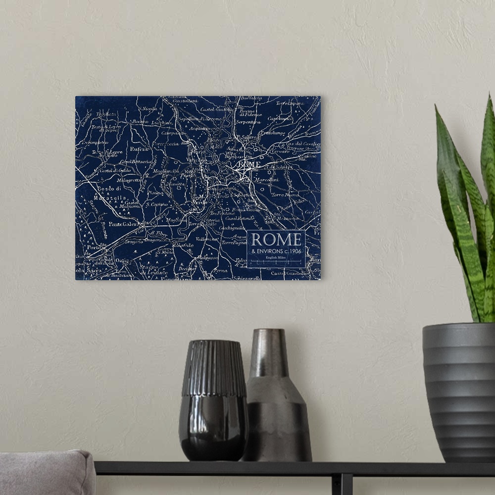 A modern room featuring Rustic contemporary art map of Rome districts, in cool tones.