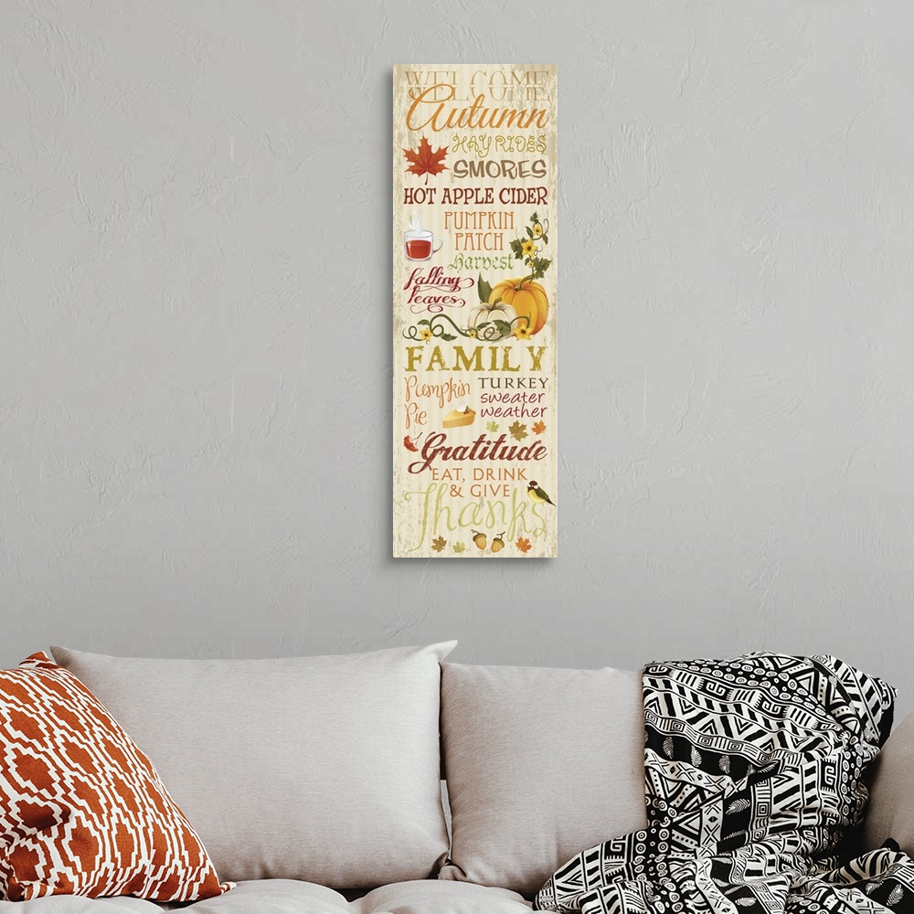 A bohemian room featuring Fall Typography I - Cream