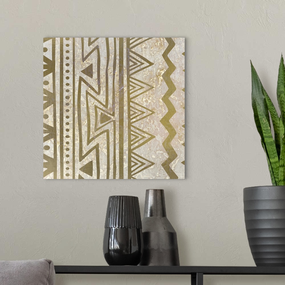 A modern room featuring Golden tribal style design in a geometric pattern.