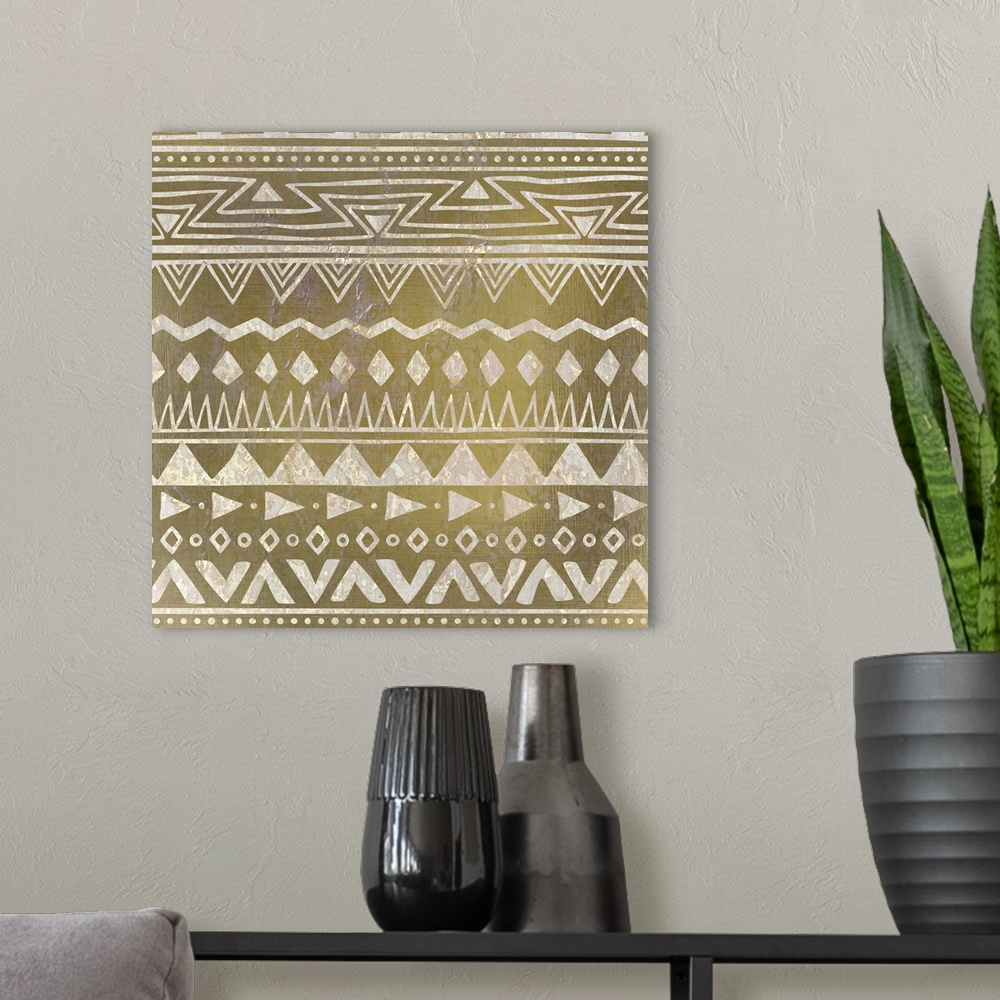 A modern room featuring Golden tribal style design in a geometric pattern.