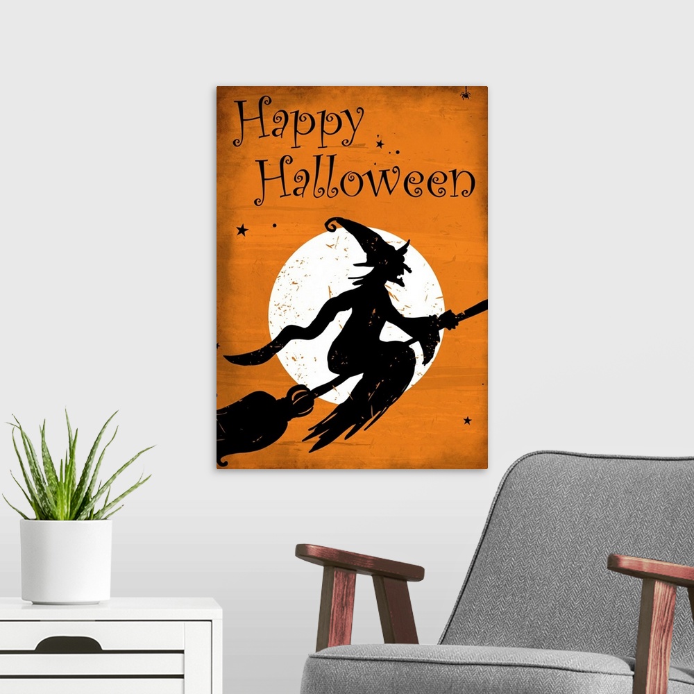 A modern room featuring Happy Halloween Witch