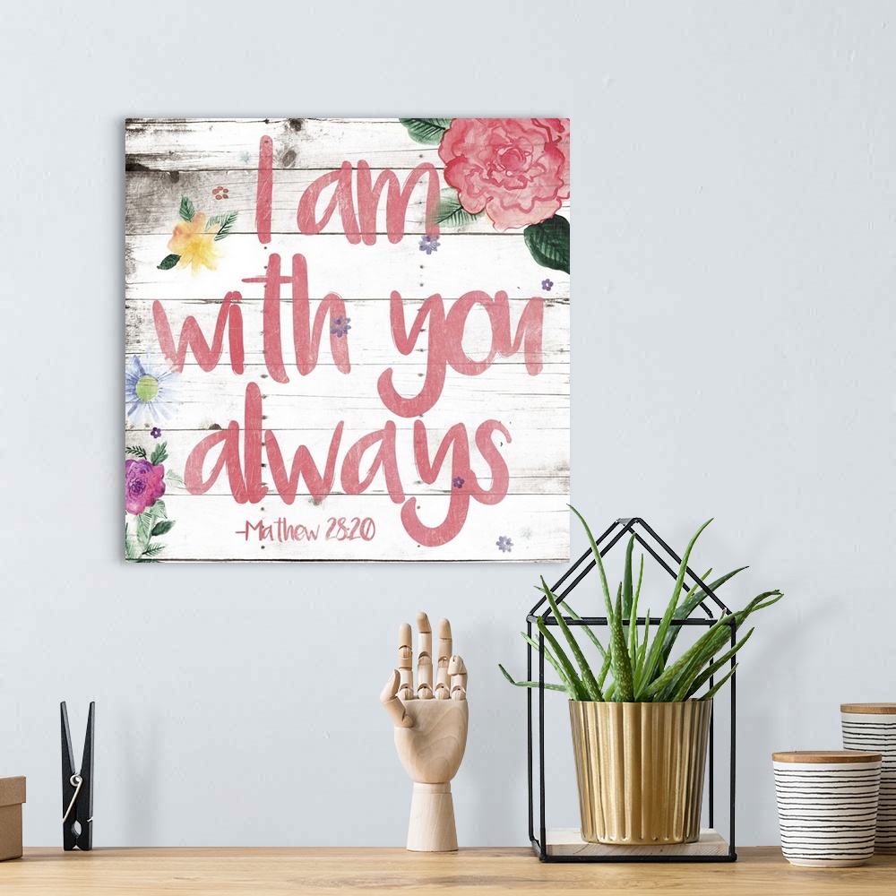 A bohemian room featuring Handlettered sentiment decorated with flowers on wood.