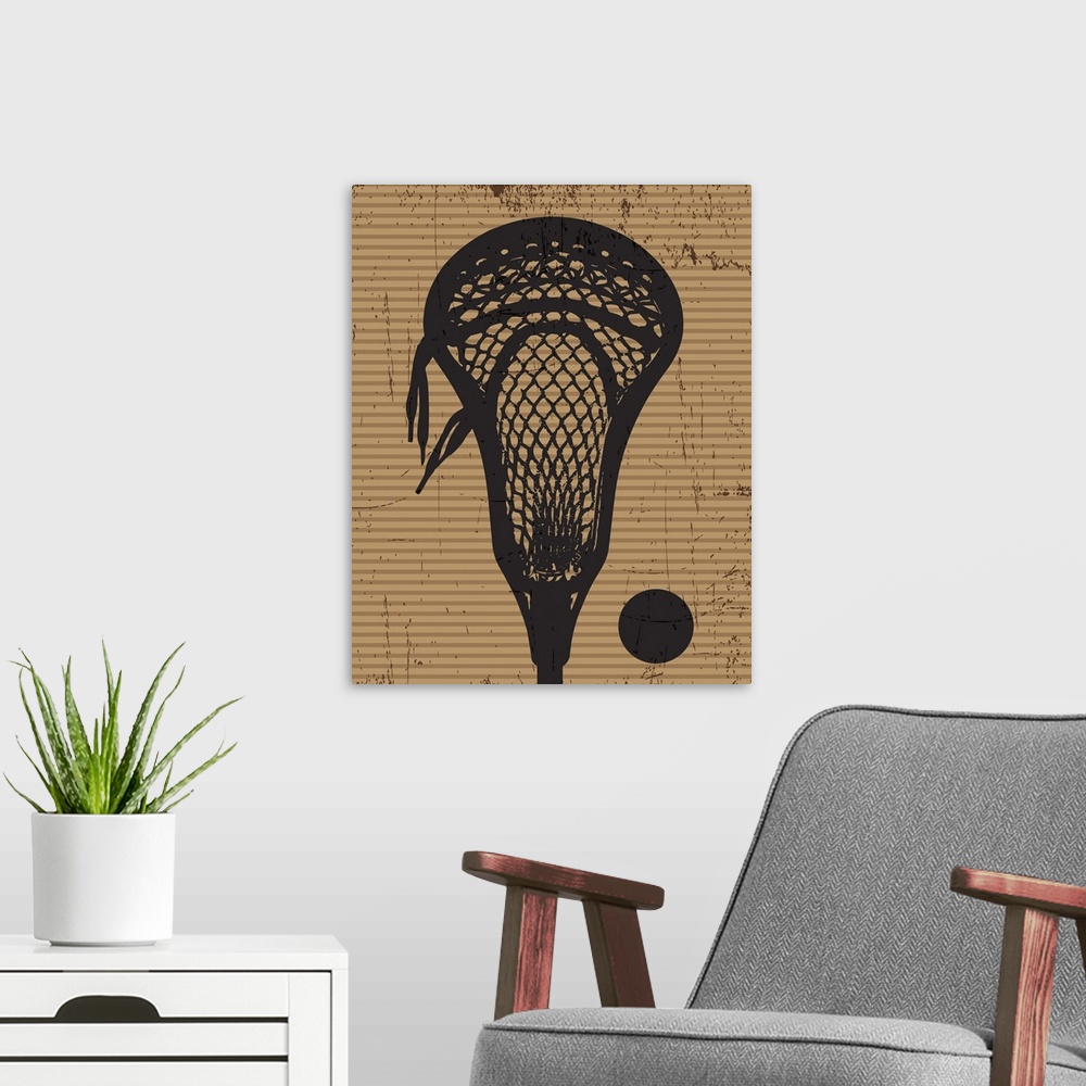 A modern room featuring Lacrosse Equipment