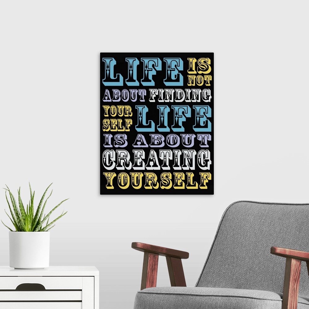 A modern room featuring Typography inspirational quote art, with lettering done in a fun carnival style.