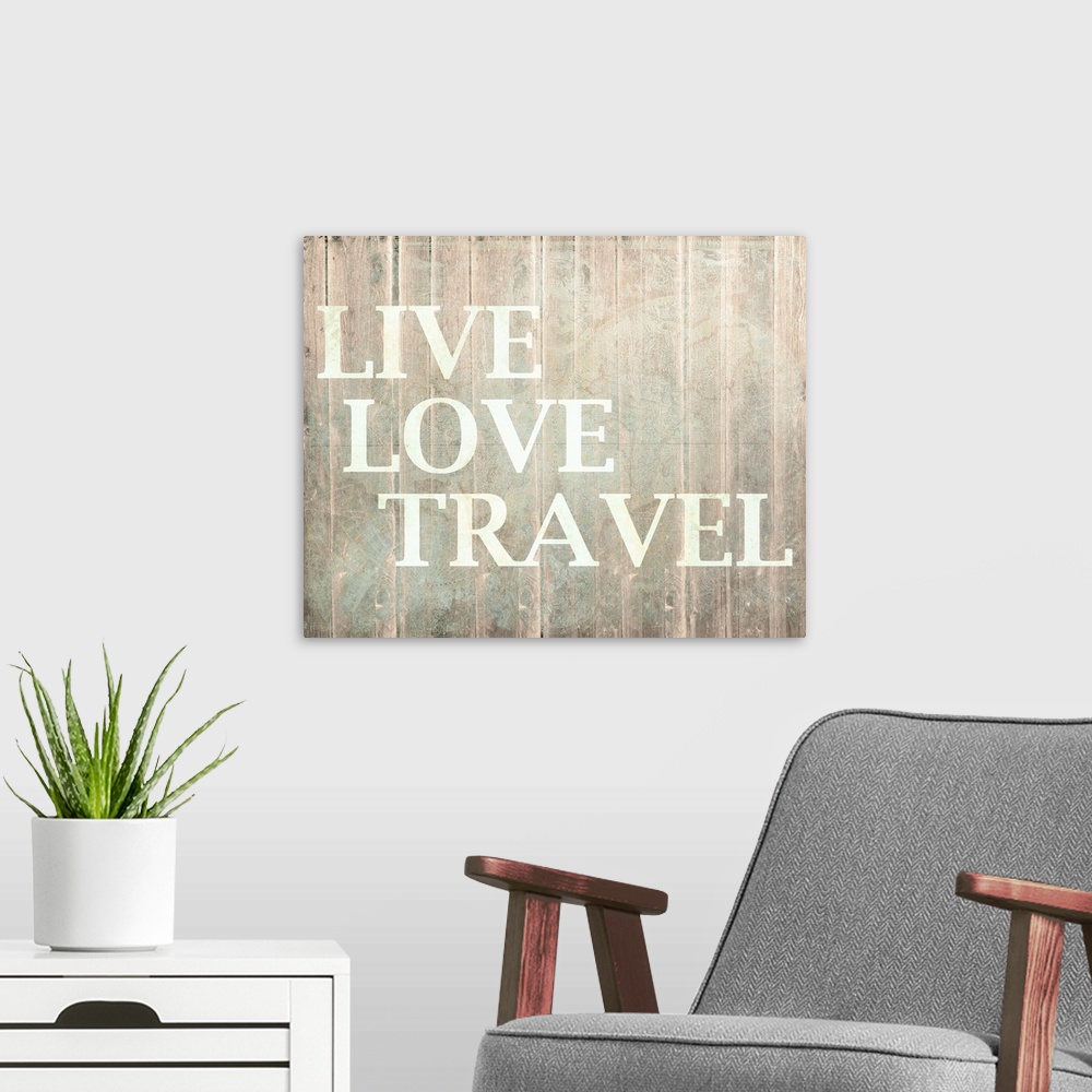 A modern room featuring Live Love Travel