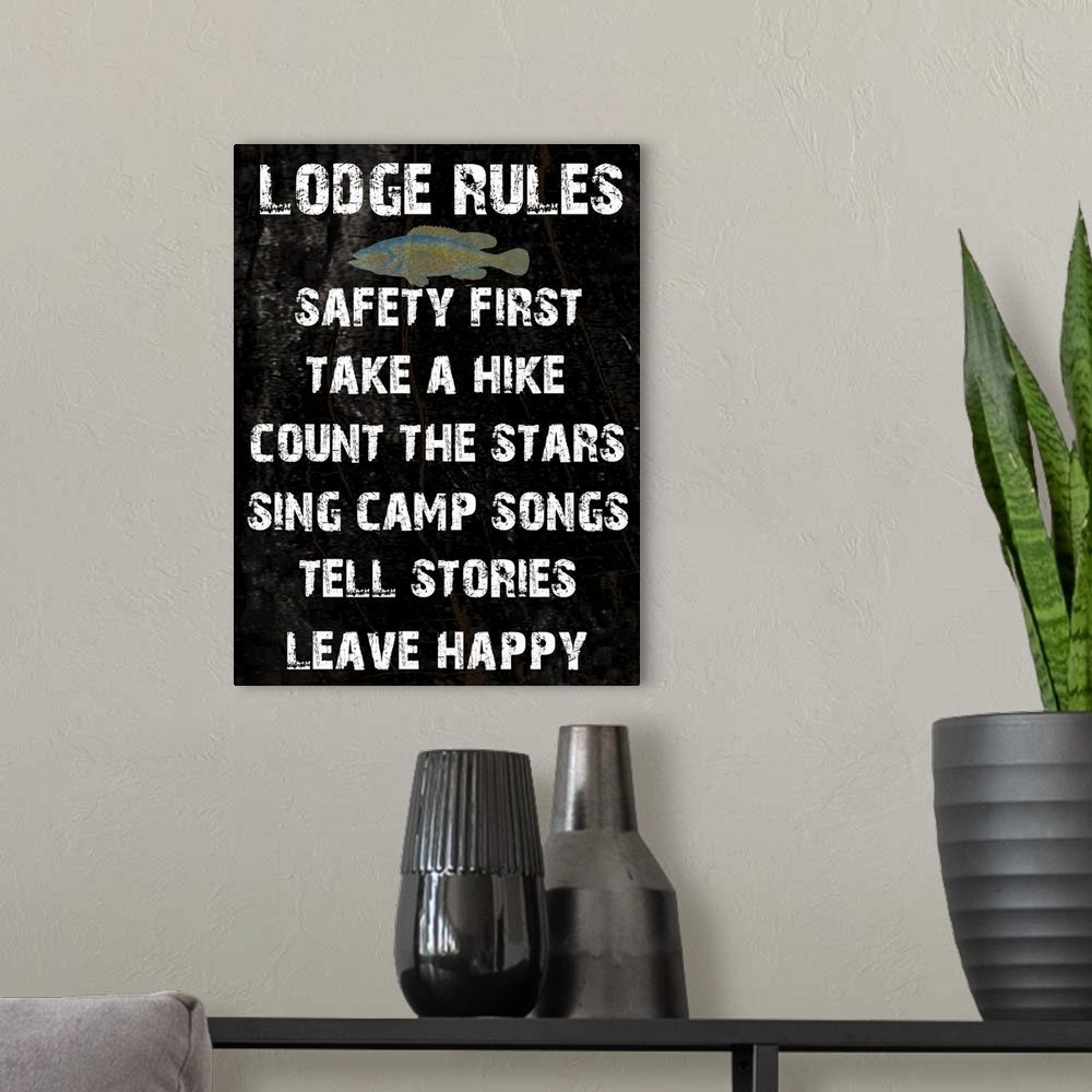 A modern room featuring Lodge Rules