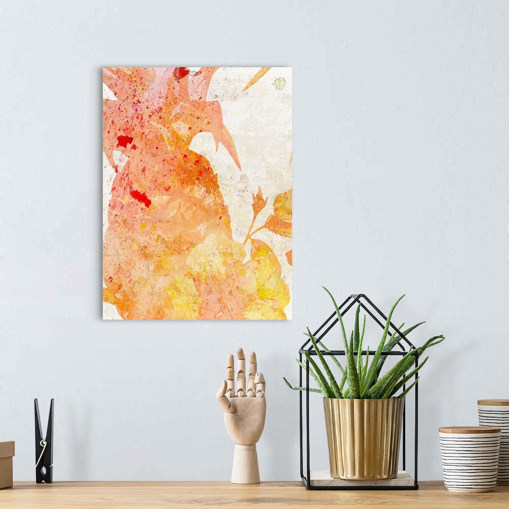 A bohemian room featuring A watercolor painting of a pineapple and a flower with a white background gently covered with lig...