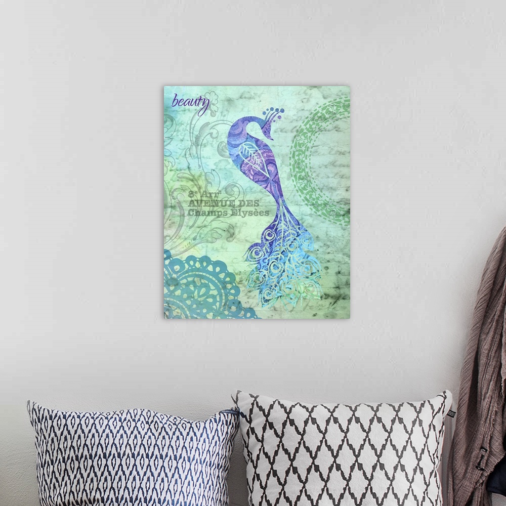 A bohemian room featuring Marbled Peacocks I