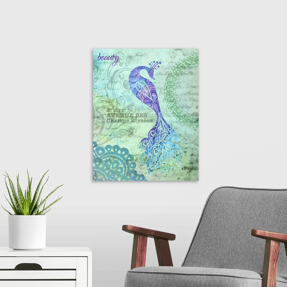 A modern room featuring Marbled Peacocks I