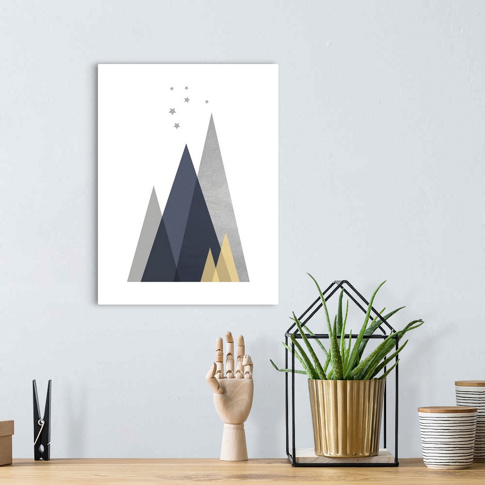 A bohemian room featuring Navy Yellow Grey Mountains 1