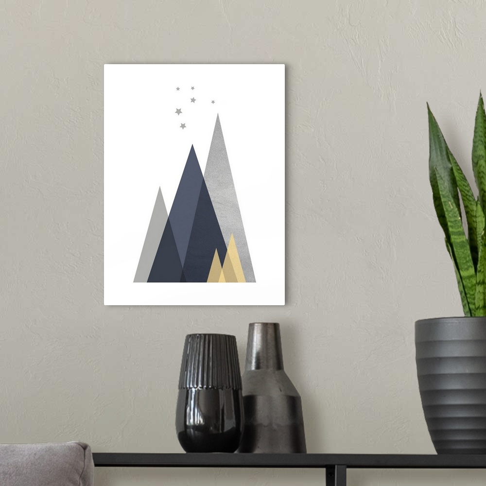 A modern room featuring Navy Yellow Grey Mountains 1