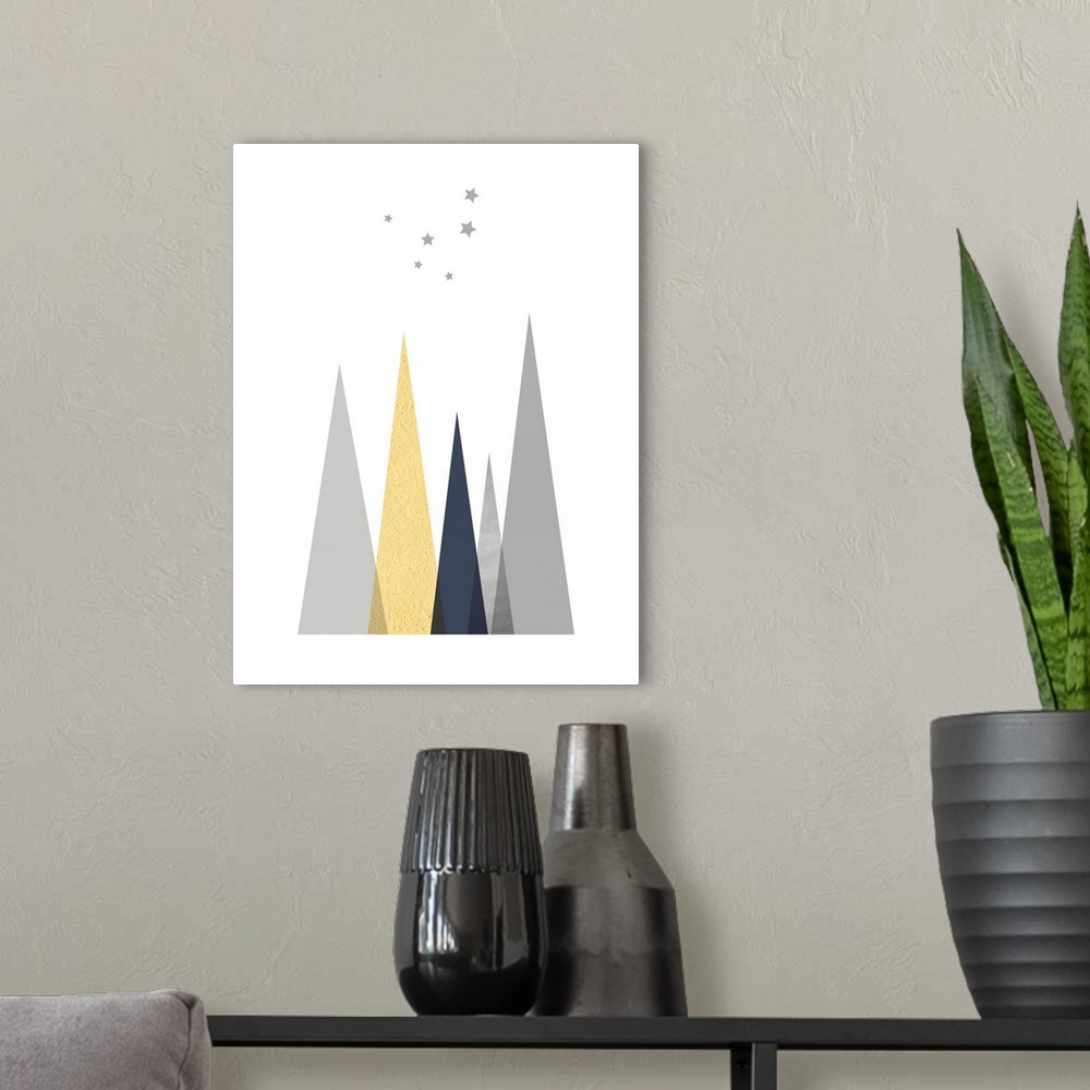 A modern room featuring Navy Yellow Grey Mountains 2