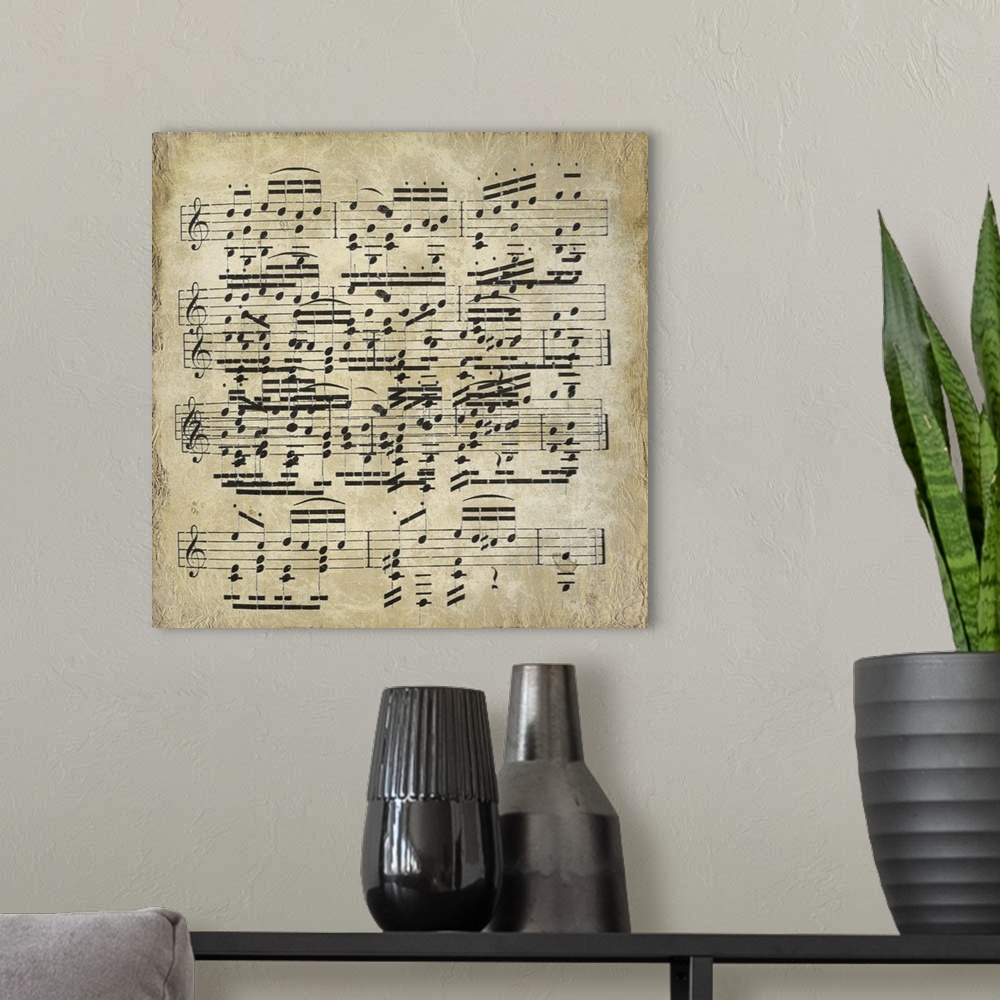 A modern room featuring Vintage sheet music.