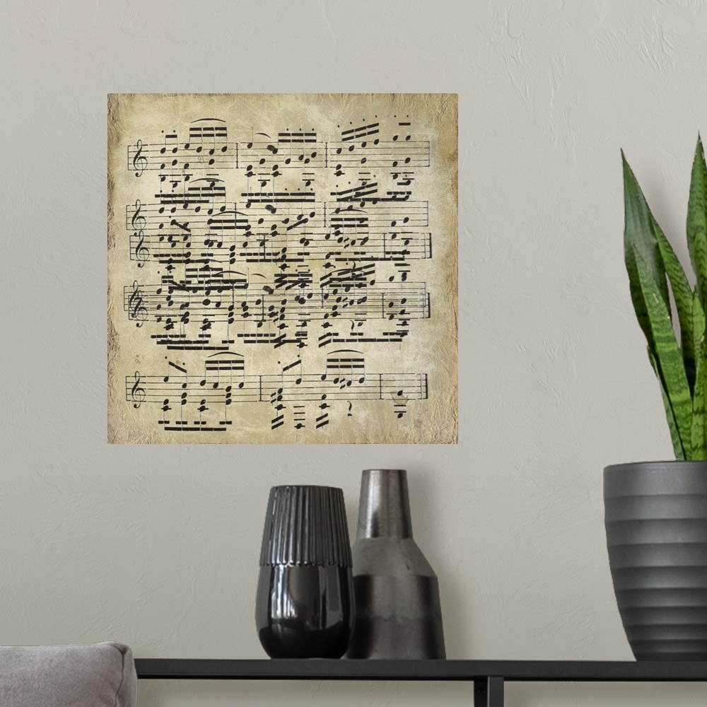 A modern room featuring Vintage sheet music.