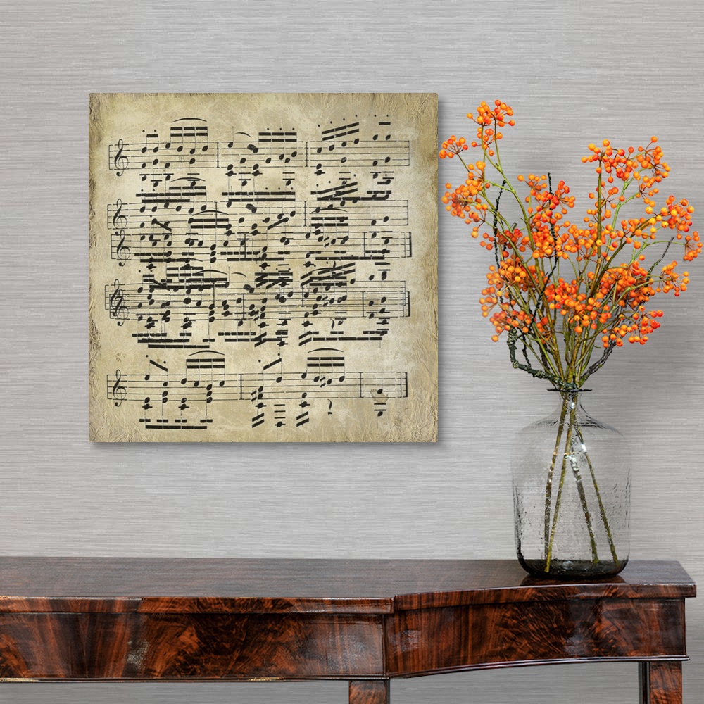 A traditional room featuring Vintage sheet music.