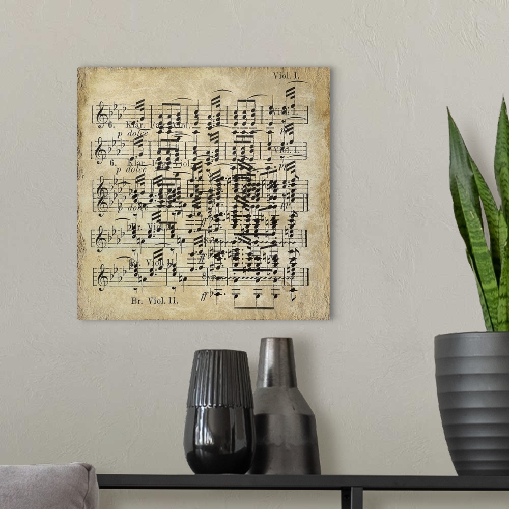 A modern room featuring Vintage sheet music