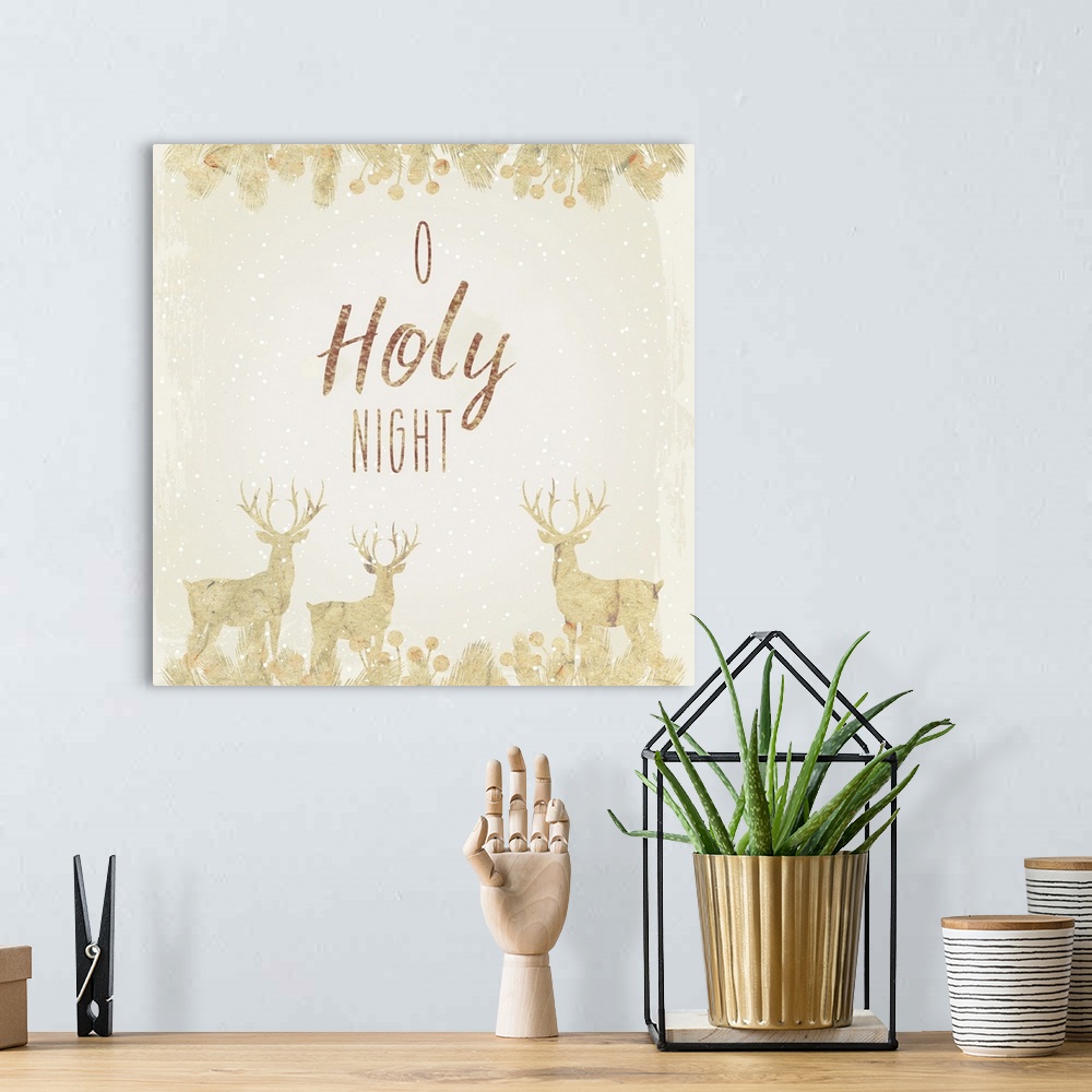 A bohemian room featuring Holiday sentiment with golden deer silhouettes.