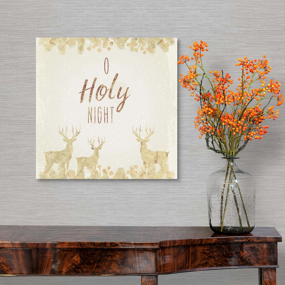 A traditional room featuring Holiday sentiment with golden deer silhouettes.