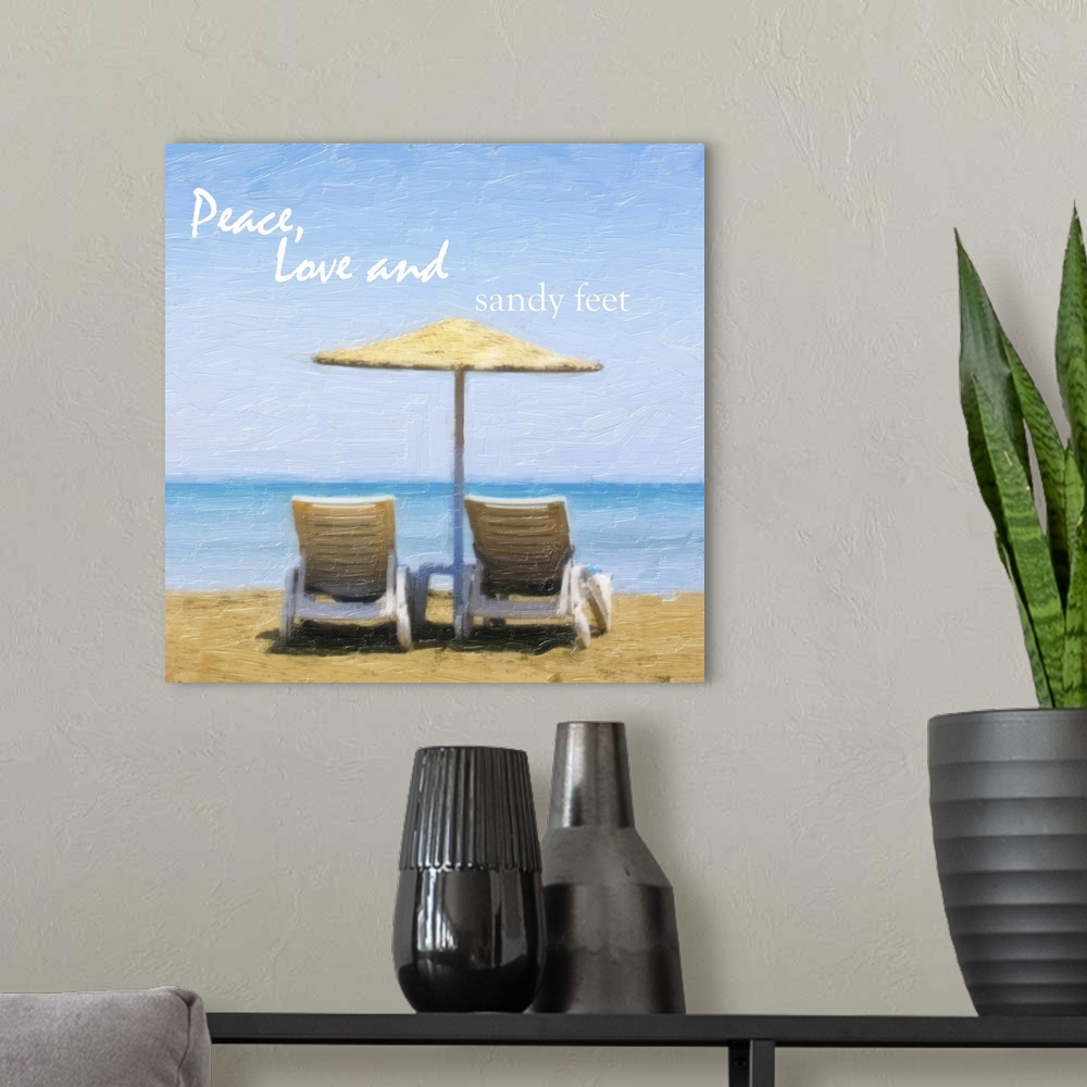 A modern room featuring Peace, Love and Sandy