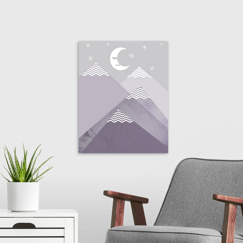 A modern room featuring Purple Mountains 2