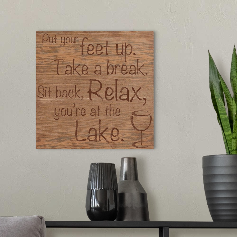A modern room featuring Typography on wood grain textured background.
