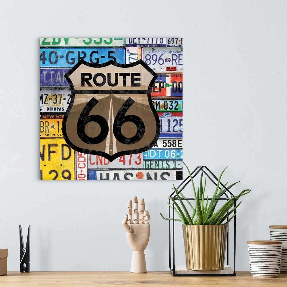 A bohemian room featuring Route 66 Plates