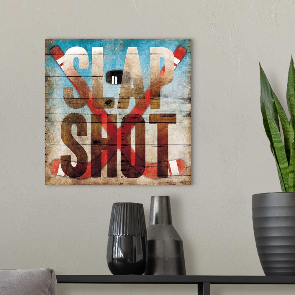 A modern room featuring Slap Shot