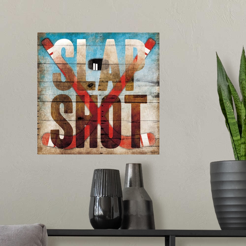 A modern room featuring Slap Shot