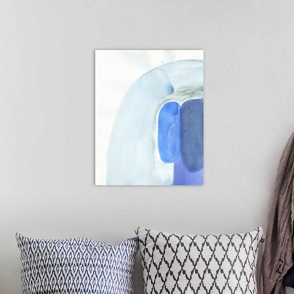 A bohemian room featuring Watercolor abstract artwork in shades of blue.