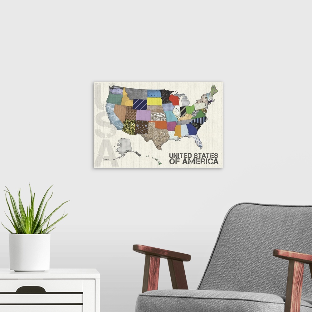 A modern room featuring US map
