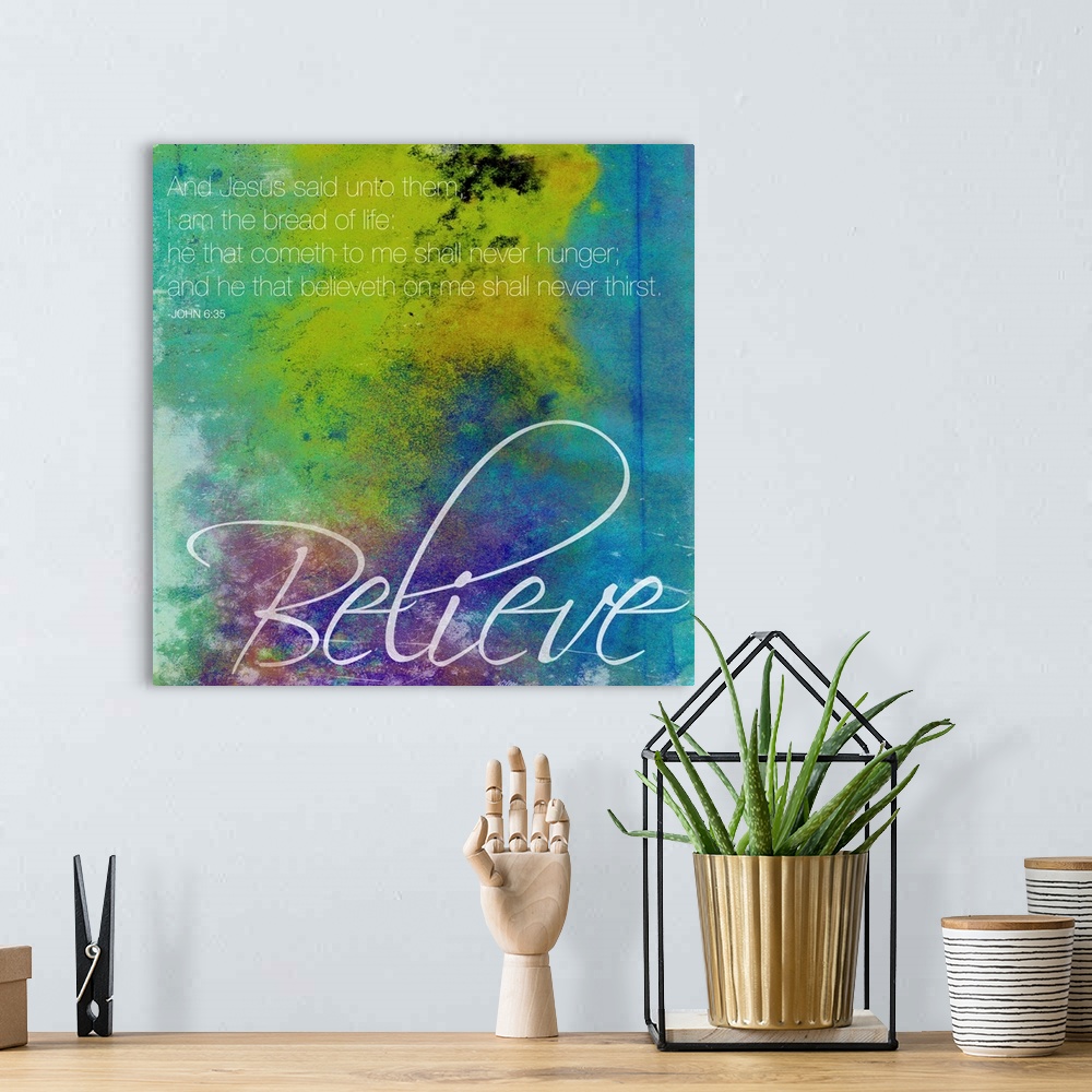 A bohemian room featuring Watercolor scripture typography art.