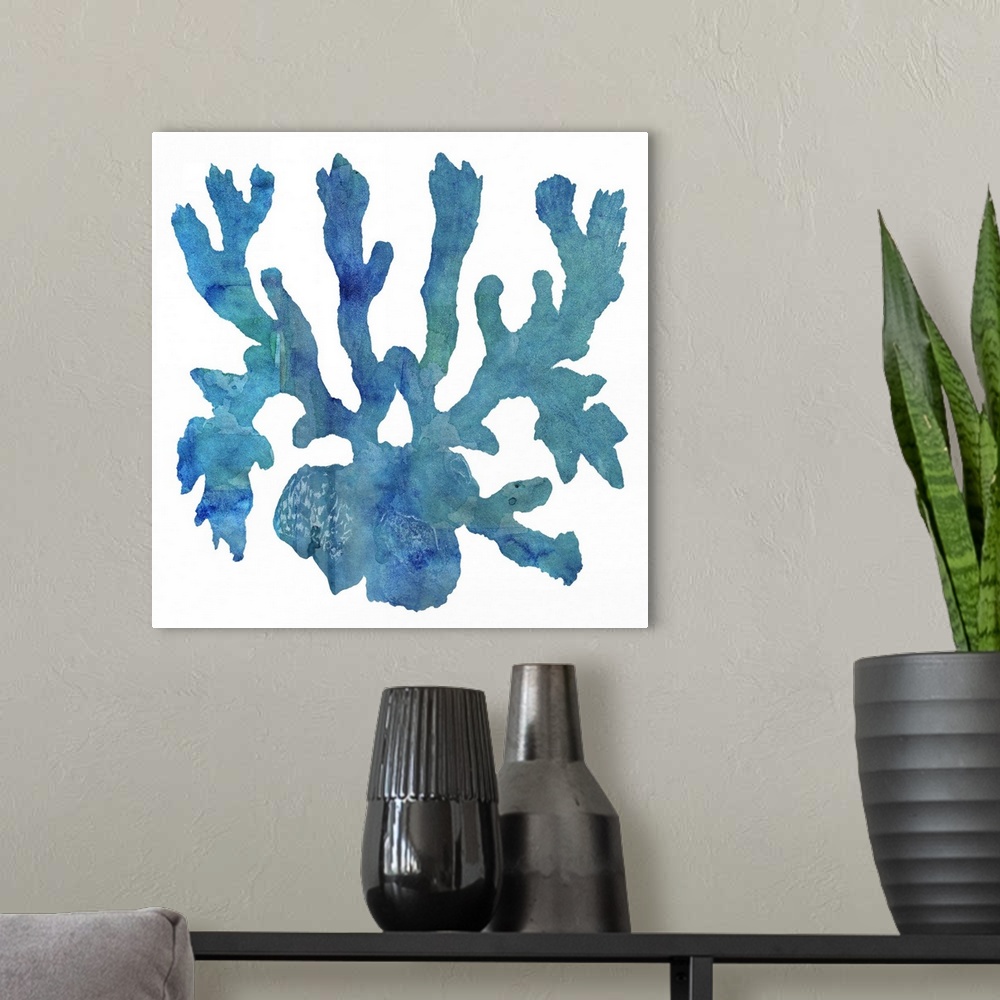 A modern room featuring Watercolor Ocean - Coral I