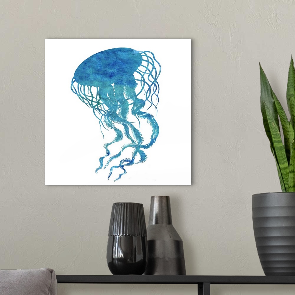 A modern room featuring Watercolor Ocean - Jellyfish II